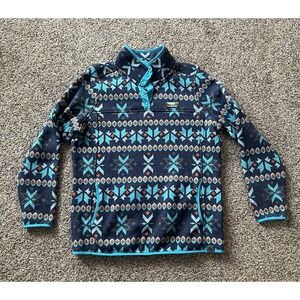 LL Bean Sweater Womens Large Blue Aztec T 1/4 Snap Pullover Outdoor Fleece
